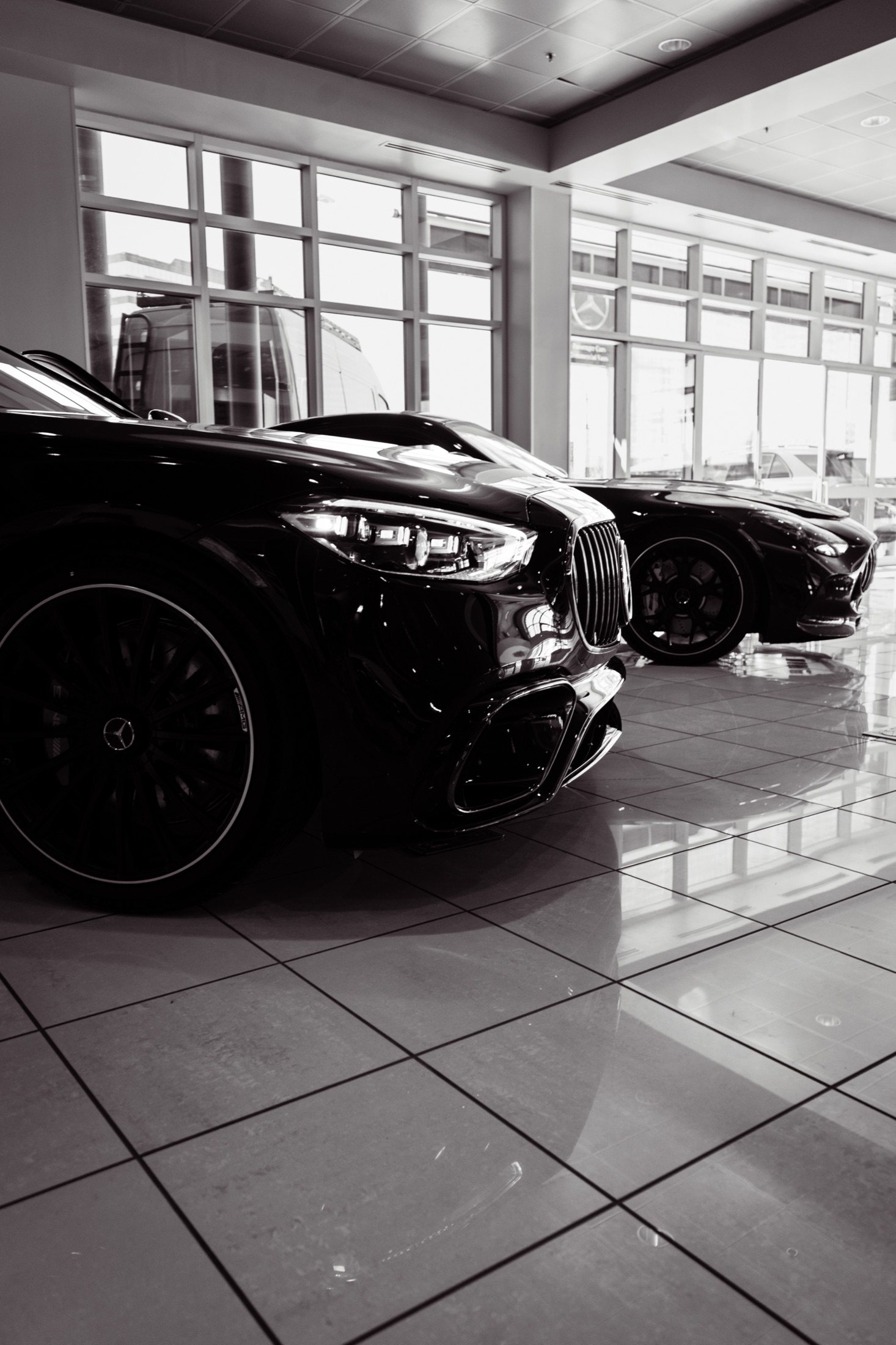 Mercedes-Benz showroom lineup photographed for BTA premium automotive work